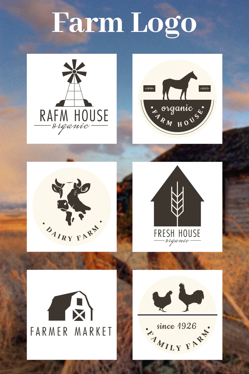 Modern logos set for farm industry.