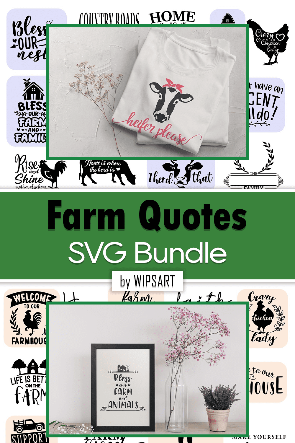 Farm quotes svg bundle with farm animals.