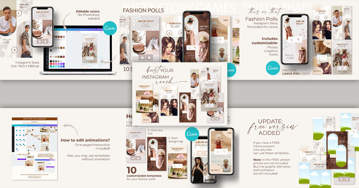 Fashion polls story templates canva - Facebook image preview.