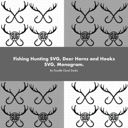 Fishing Hunting SVG, Deer Horns and Hooks SVG, Monogram..