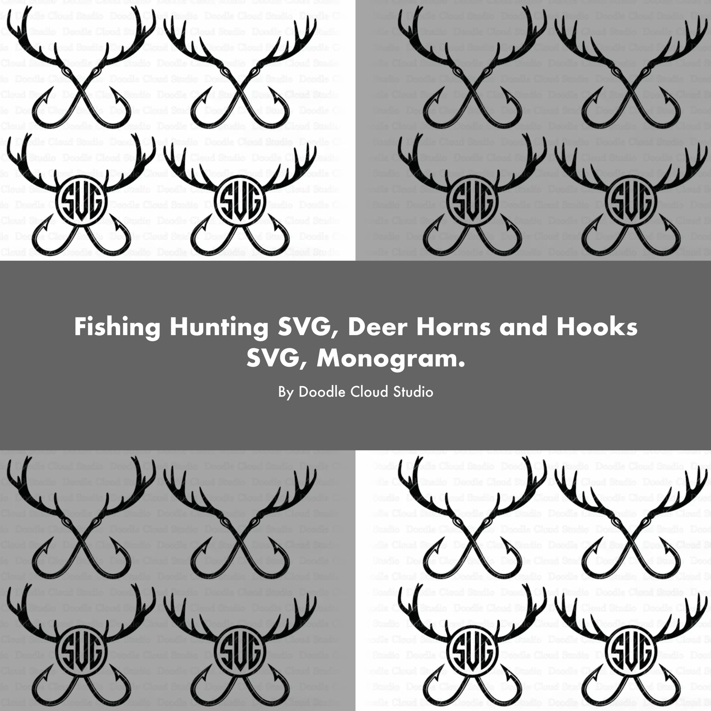 Fishing Hunting SVG, Deer Horns and Hooks SVG, Monogram..