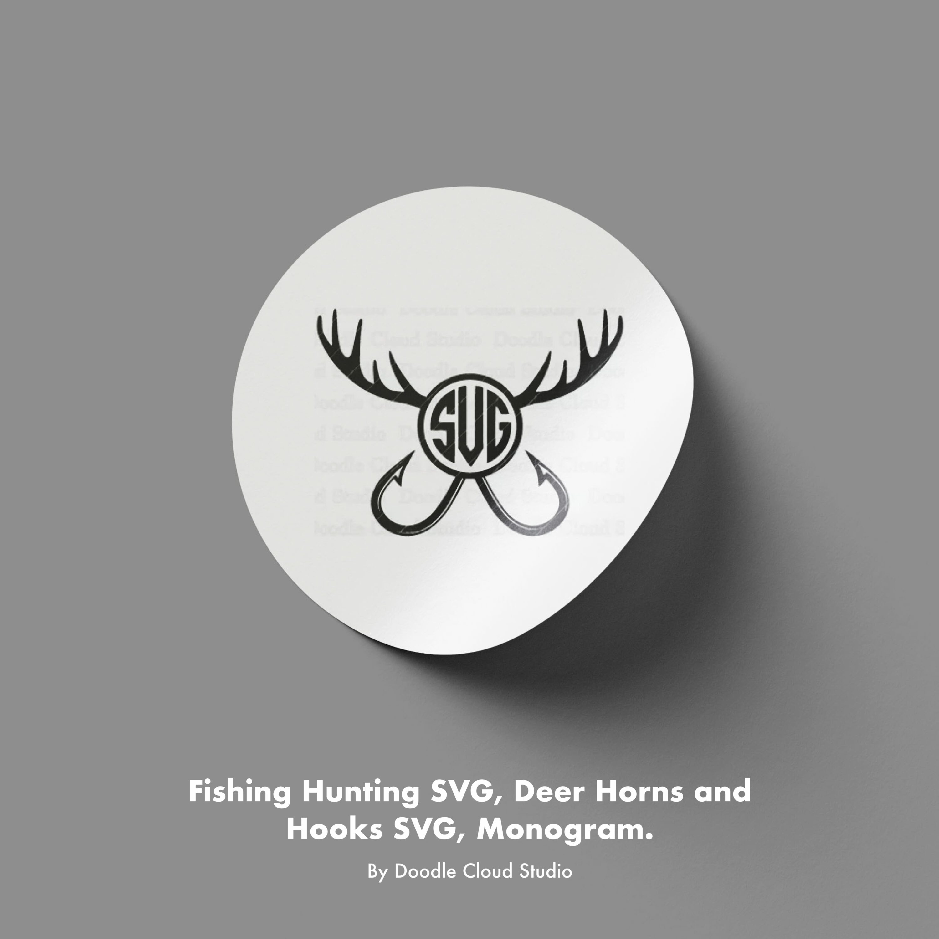 Fishing Hunting SVG, Deer Horns and Hooks SVG, Monogram. cover.
