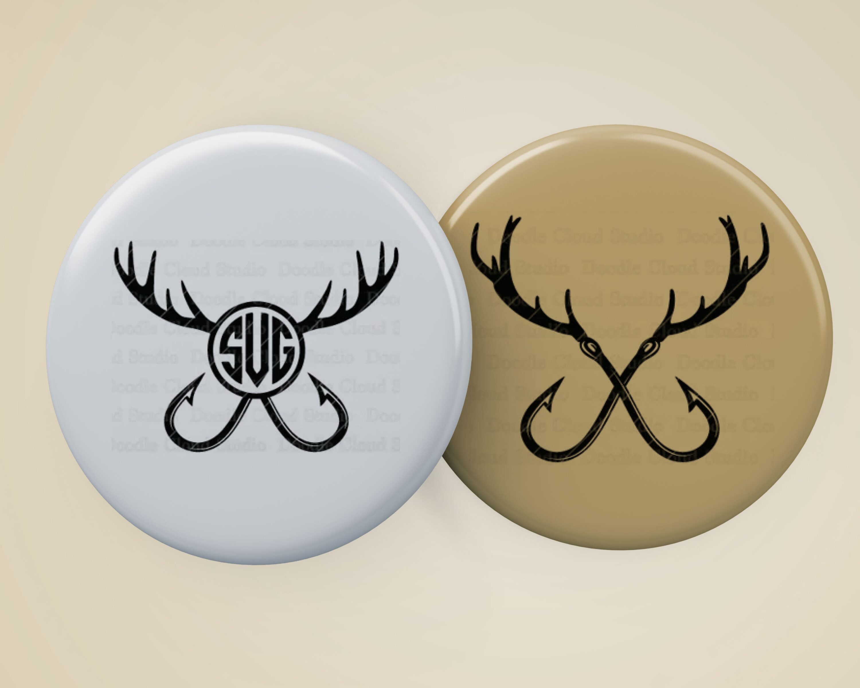 Fishing Hunting SVG, Deer Horns and Hooks SVG, Monogram. - two symbols.