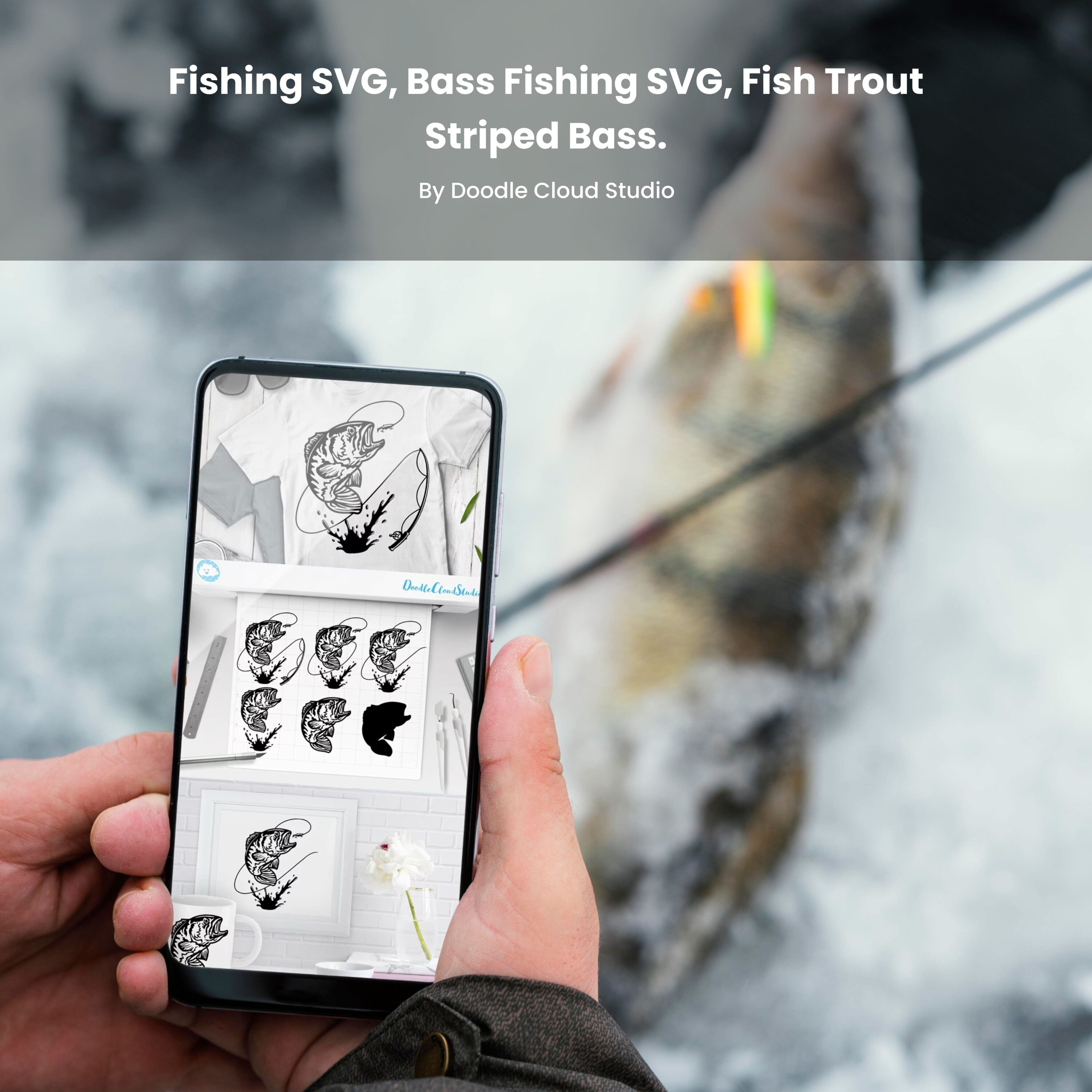 Fishing SVG, Bass Fishing SVG, Fish Trout Striped Bass..