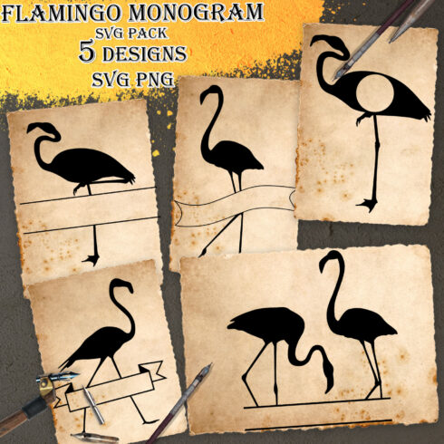 Set of four flamingo monogram svg designs.