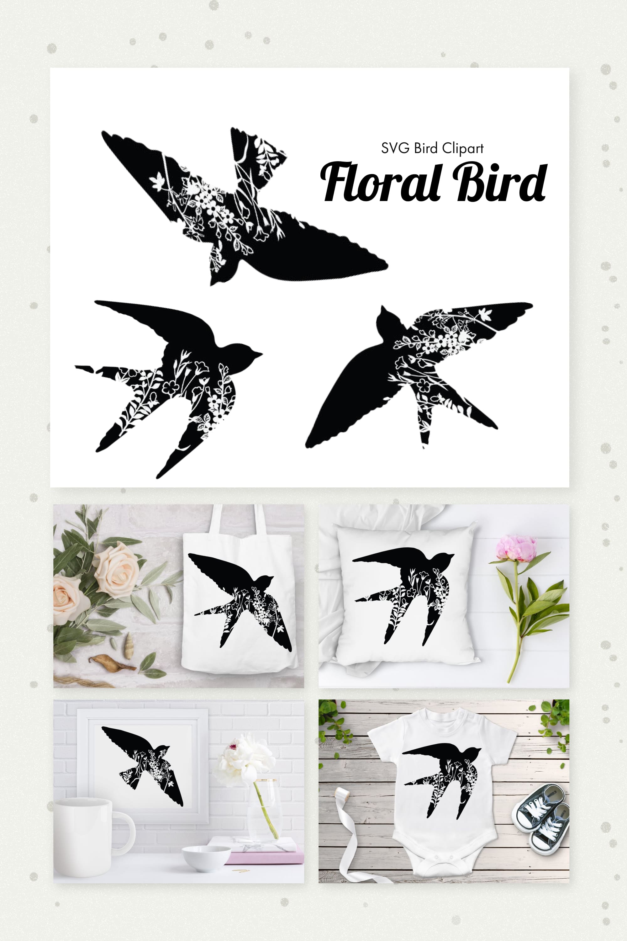 Floral Bird SVG - pinterest image preview.
