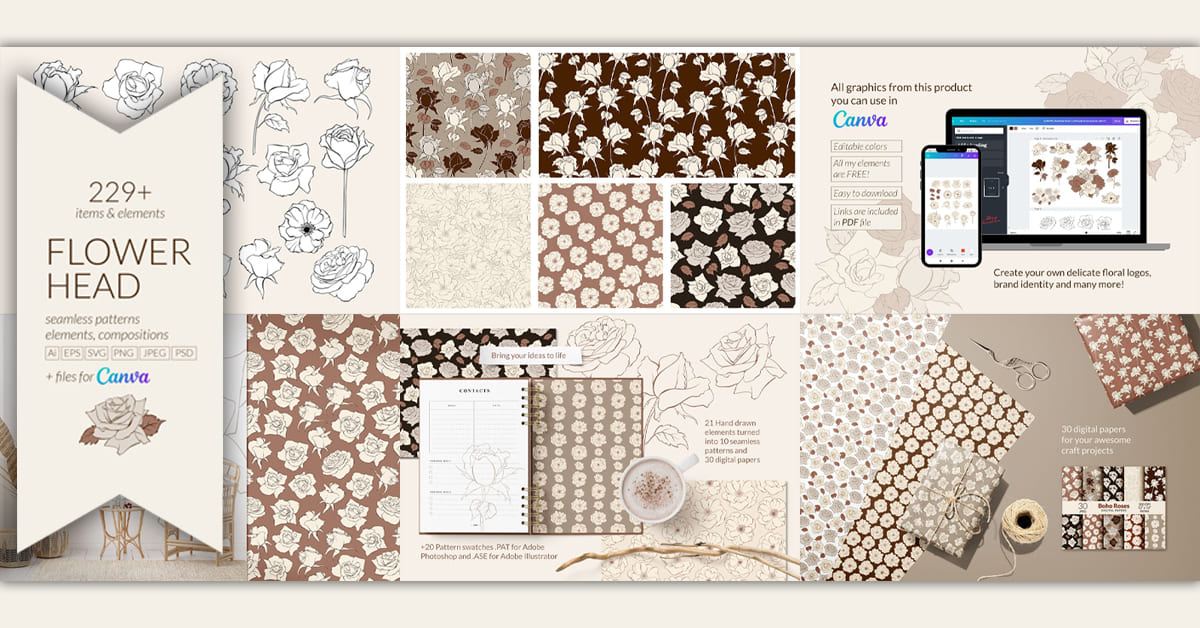Flowerhead patterns collection - Facebook image preview.
