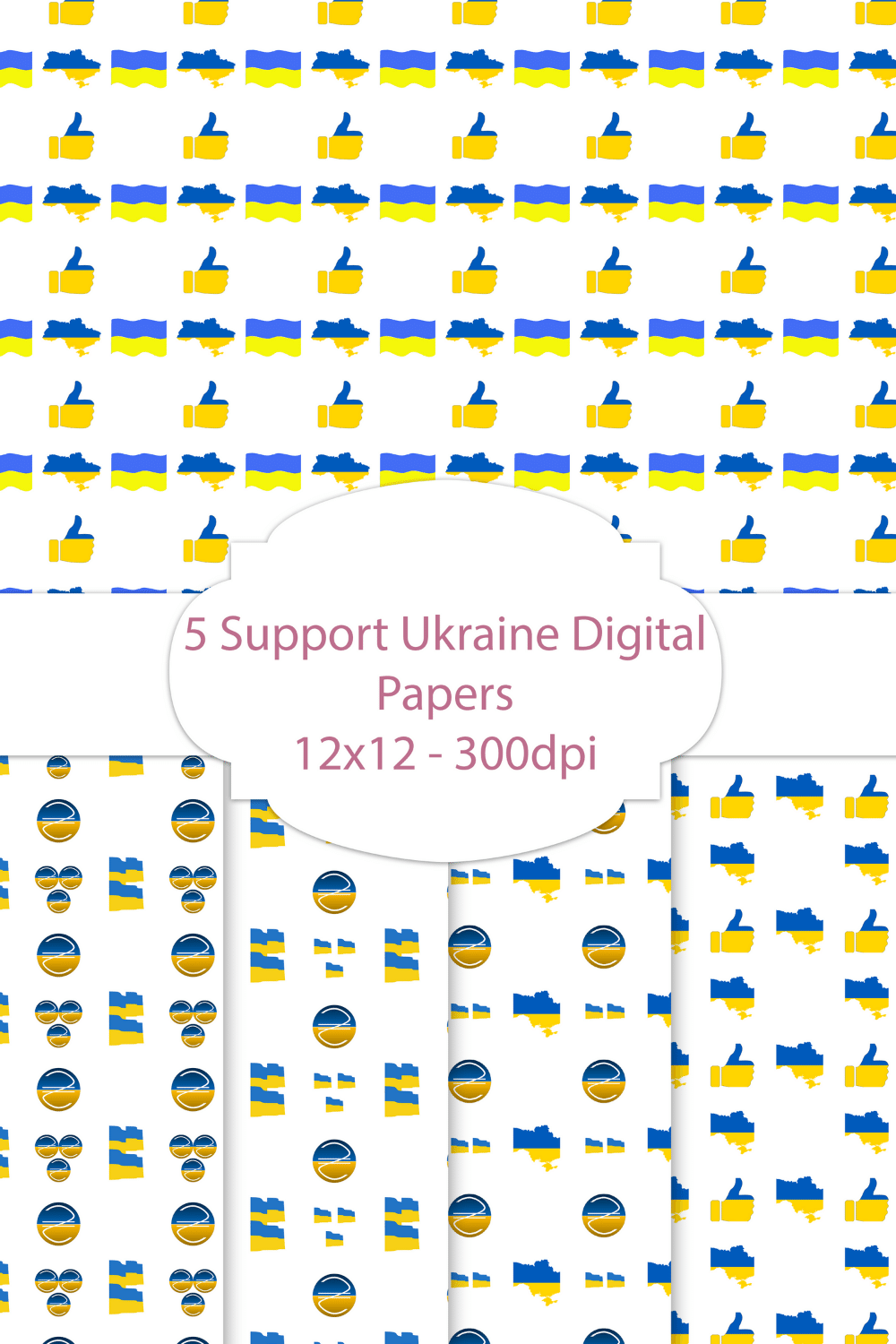 5 Ukraine Symbol Digital Patterns, Stand with Ukraine Digital Papers pinterest.