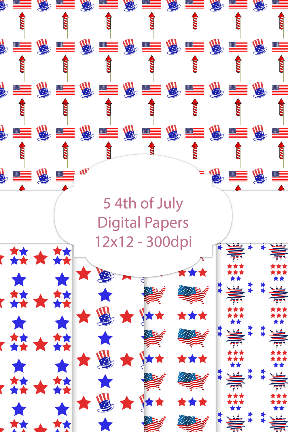 Independence Day Patterns, Fourth of July Digital Papers pinterest.
