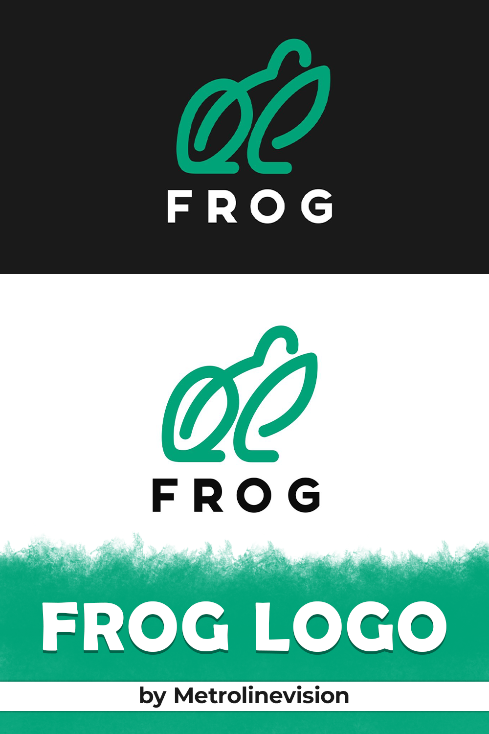 Black and green frog logo.