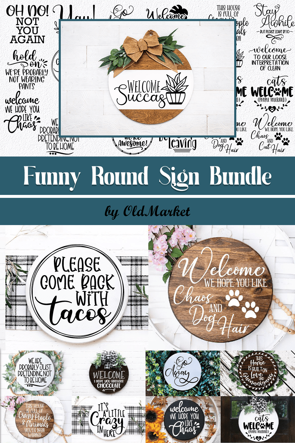 Funny Round Sign Bundle - pinterest image preview.