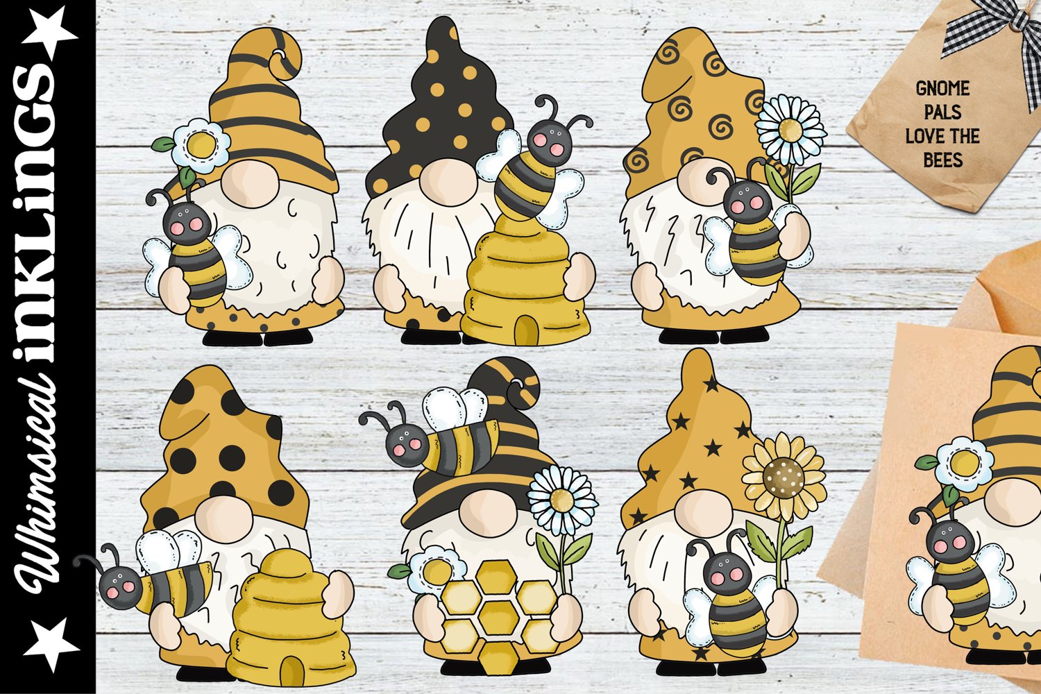Gnome pals with cute bees.
