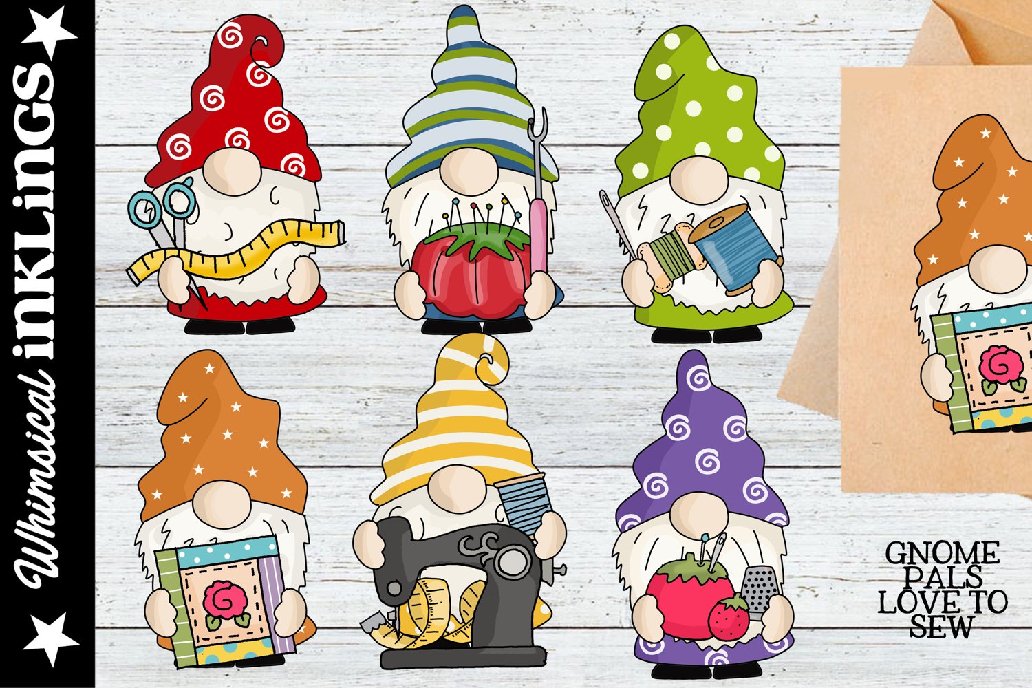 Gnome pals love to sew.
