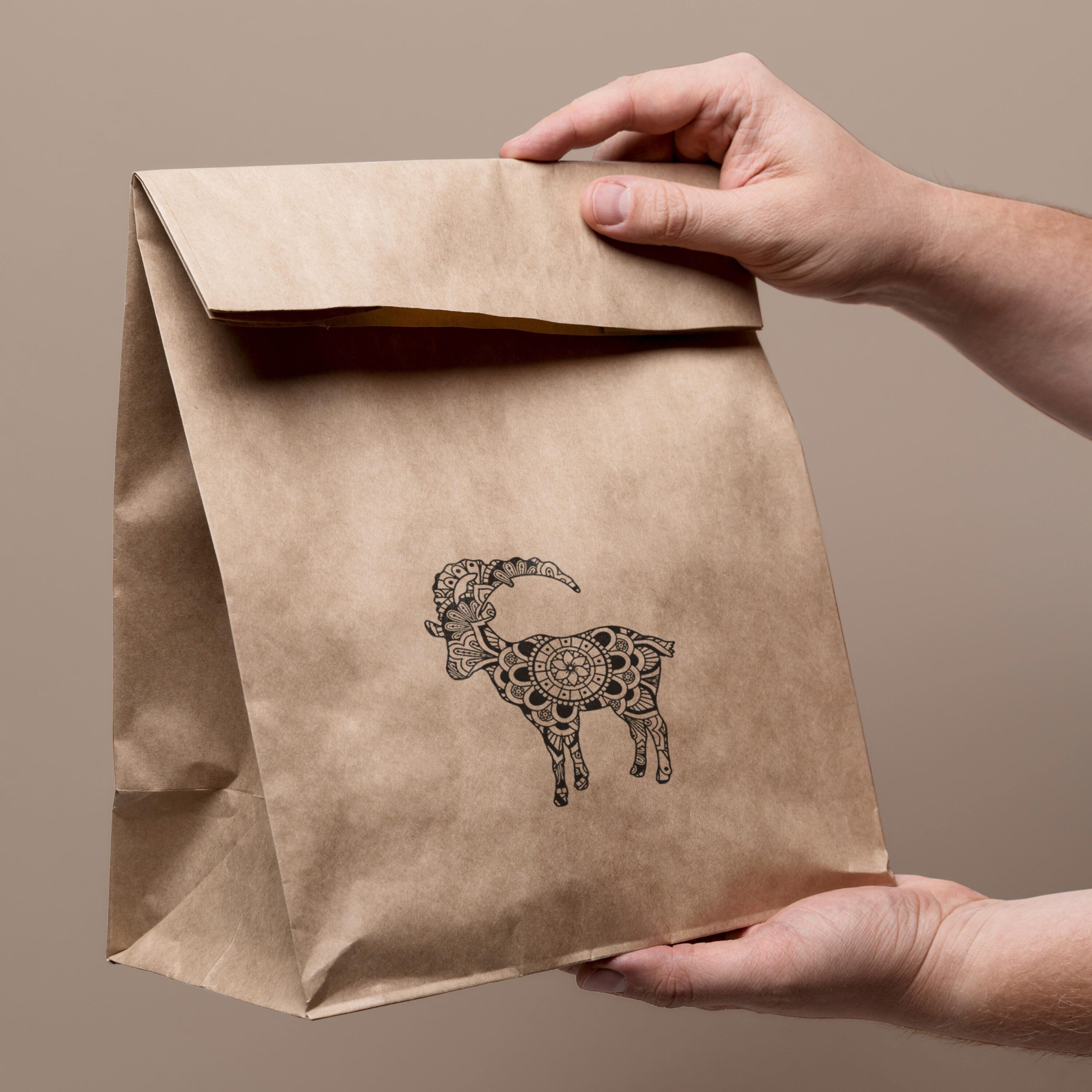 Goat Mandala SVG, Ibex Mandala SVG, Animal Mandala SVG. - paper bag..
