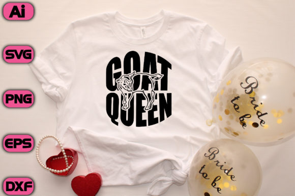 White t - shirt with the words goat queen printed on it.