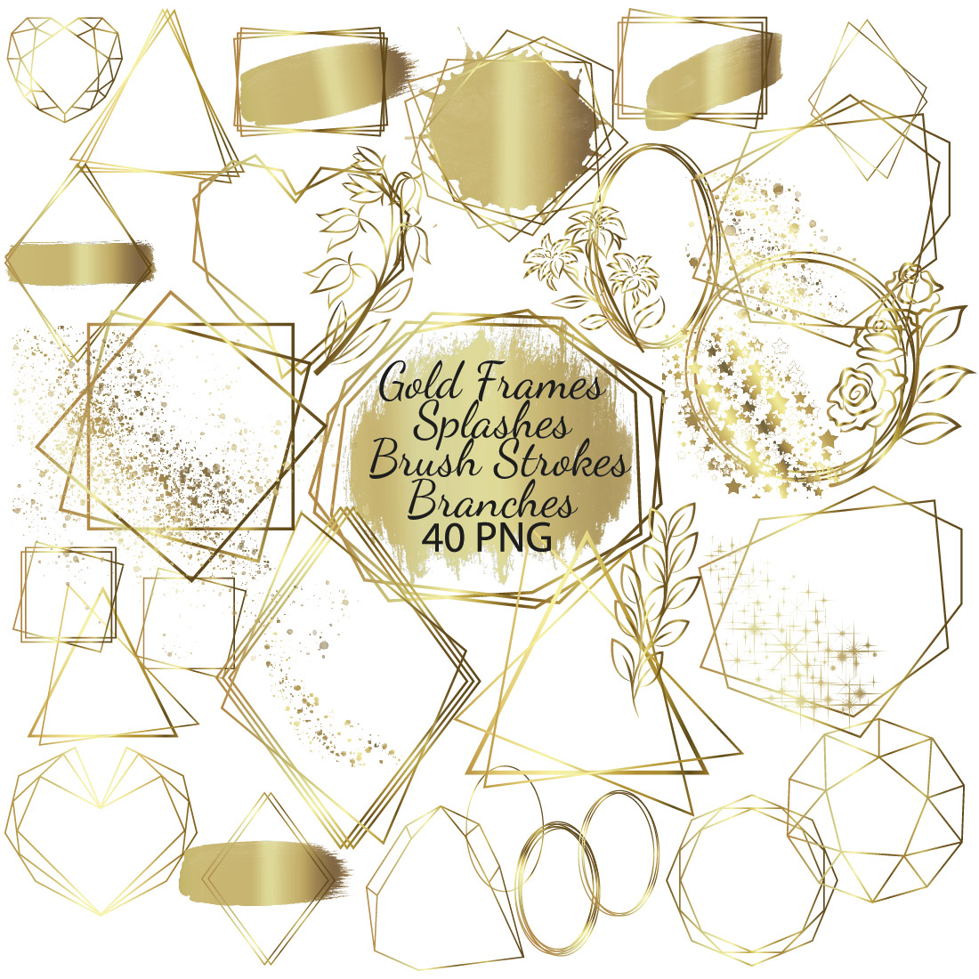 Geometric Gold Frames Clipart, Gold Border, Polygonal Frames cover image.