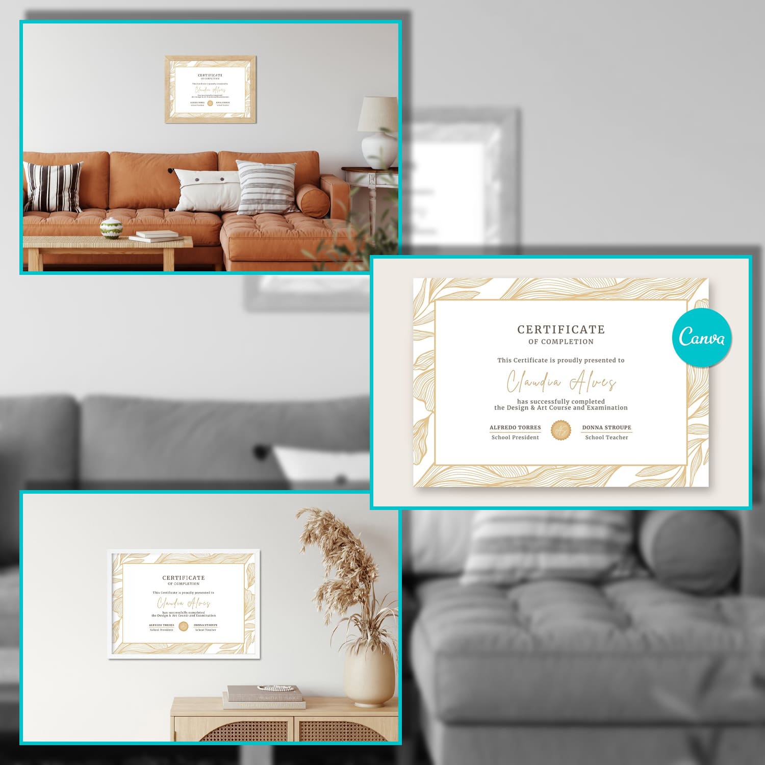 Certificate of Completion with Golden Waves - Editable Canva Template.