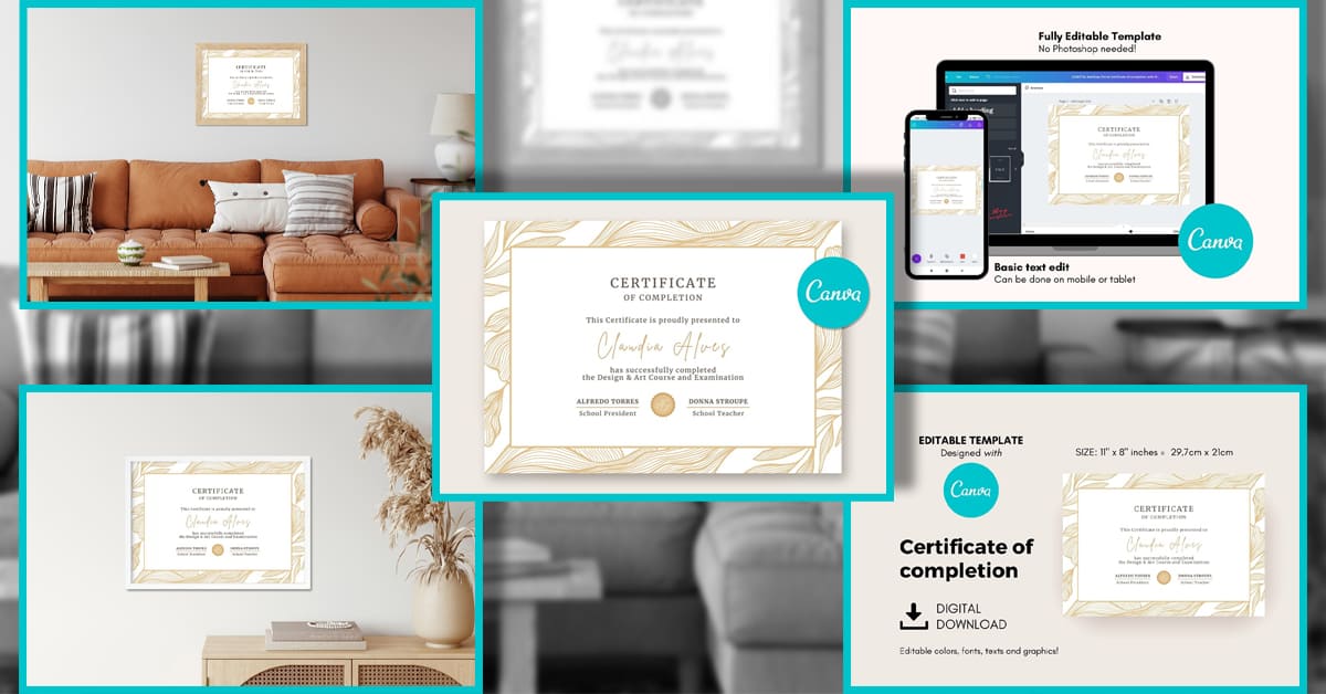 Golden waves canva certificate - Facebook image preview.