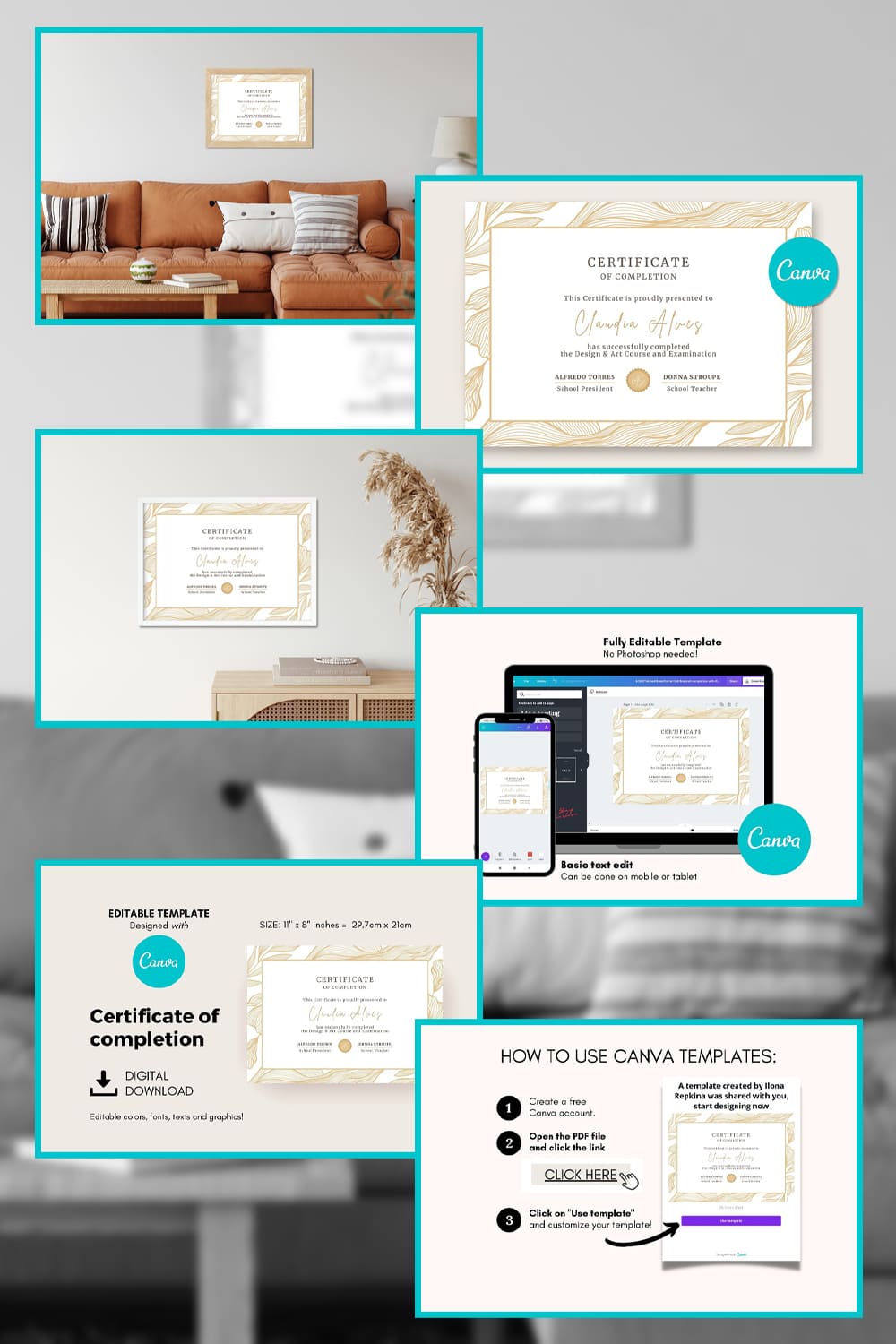 Golden waves canva certificate - pinterest image preview.