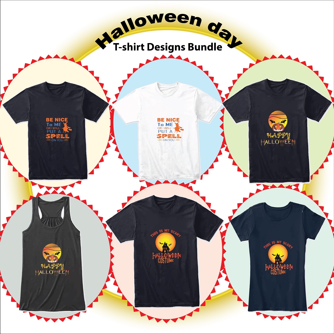 Halloween Day T-shirt Designs Bundles cover image.