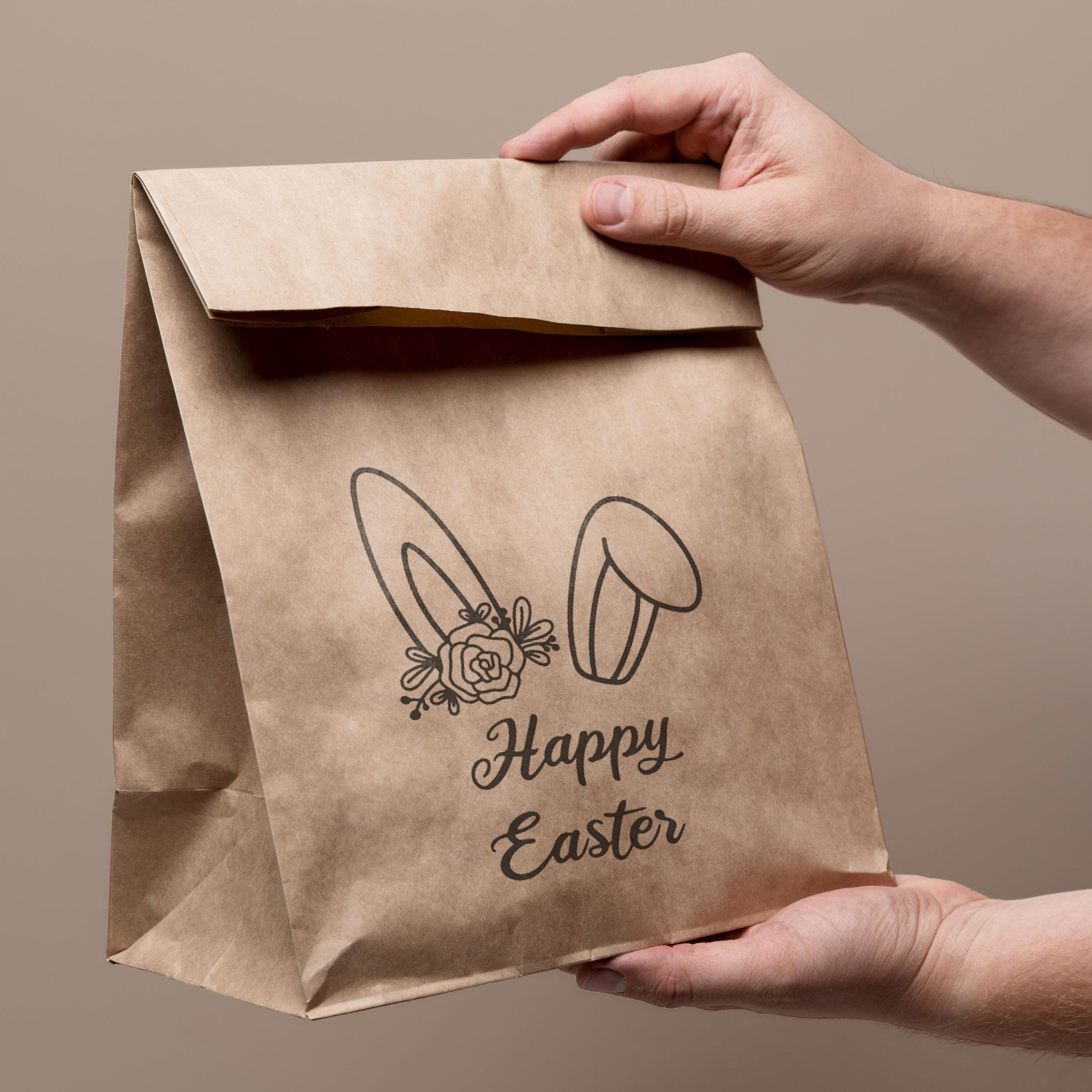 Happy easter design | Bunny ears| SVG - beige paper bag.