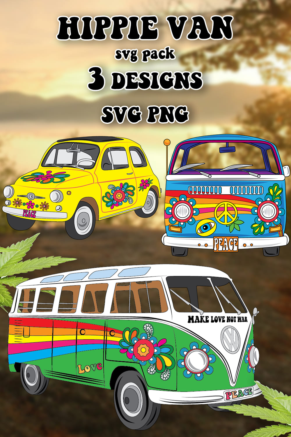 Three options of hippie cars.