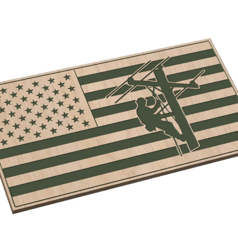 Wood tablet with the green USA flag with lineman.