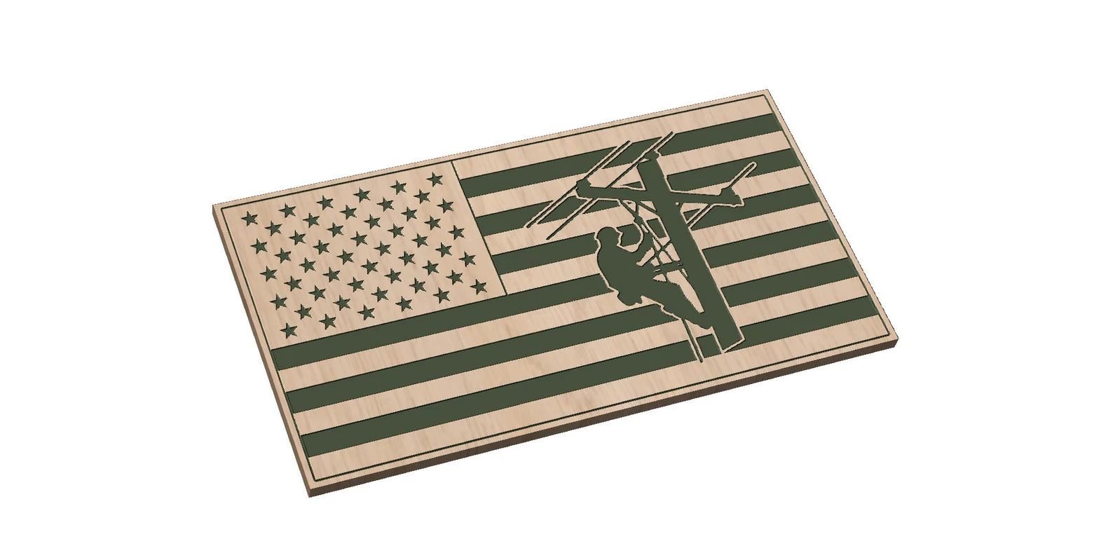 Wood tablet with the green USA flag with lineman.