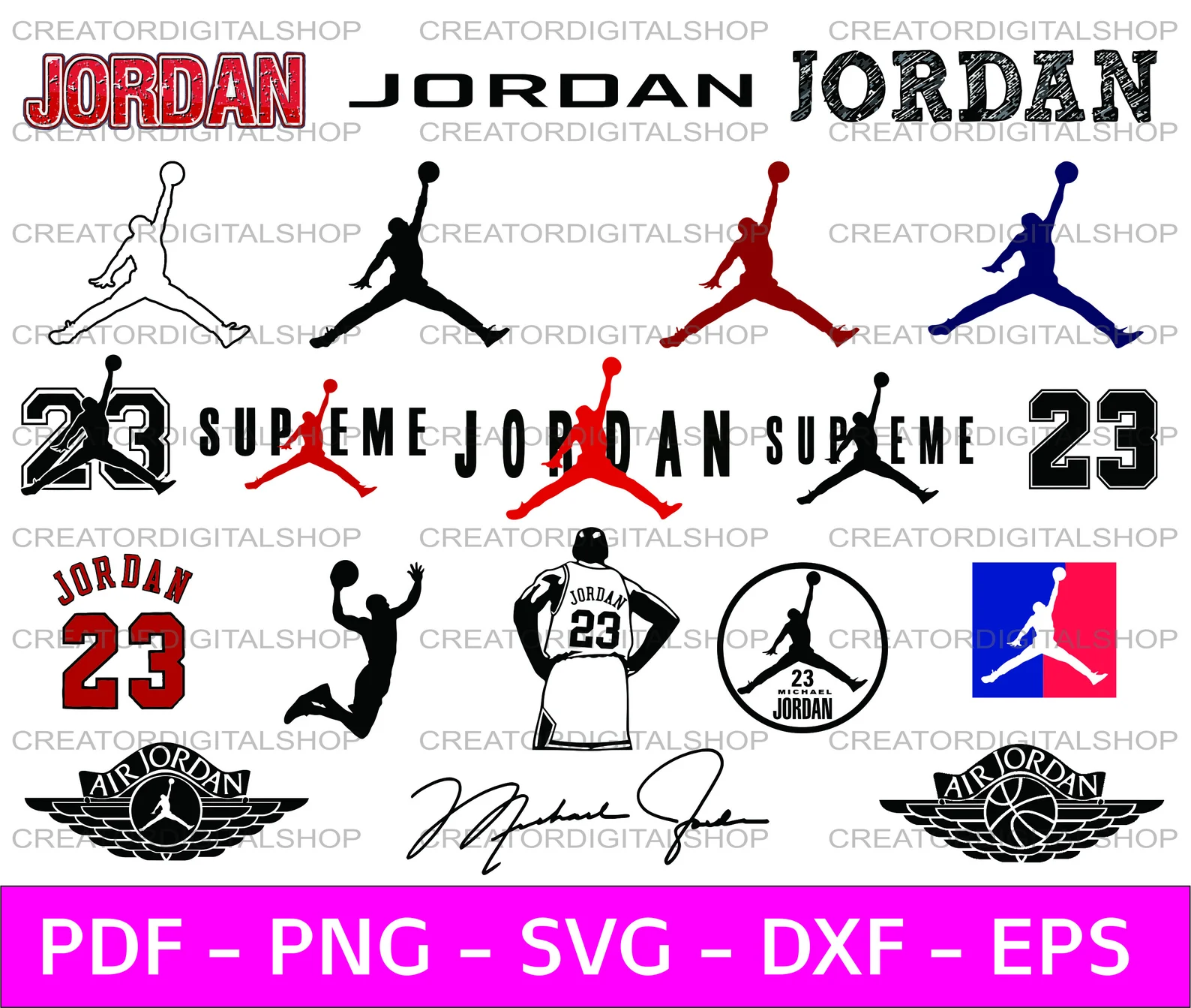 Colorful Jordan illustration set.