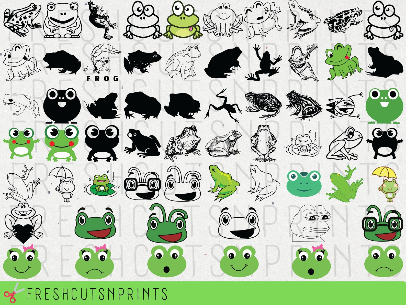 Collection of frog cliparts.