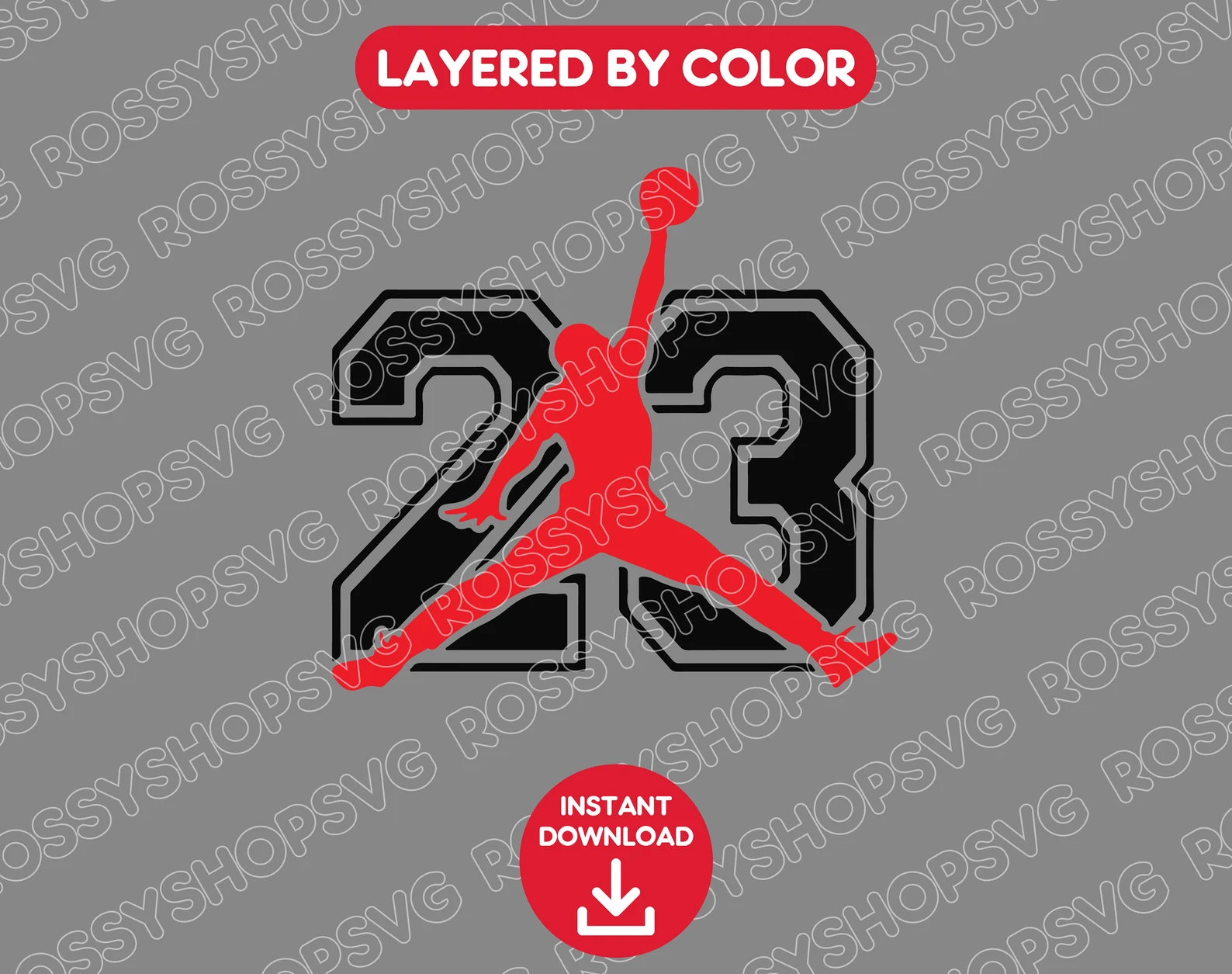Grey background with the red Jordan illustration and number.