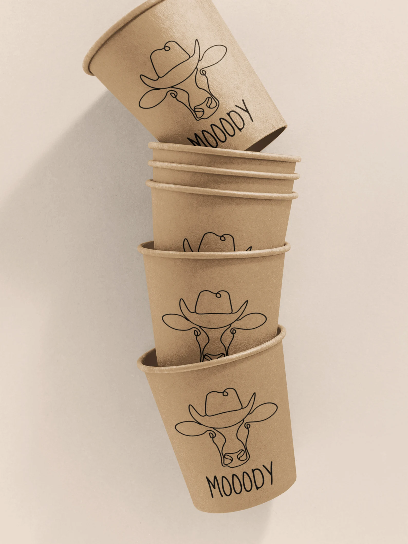Paper cup with stylish cow face.