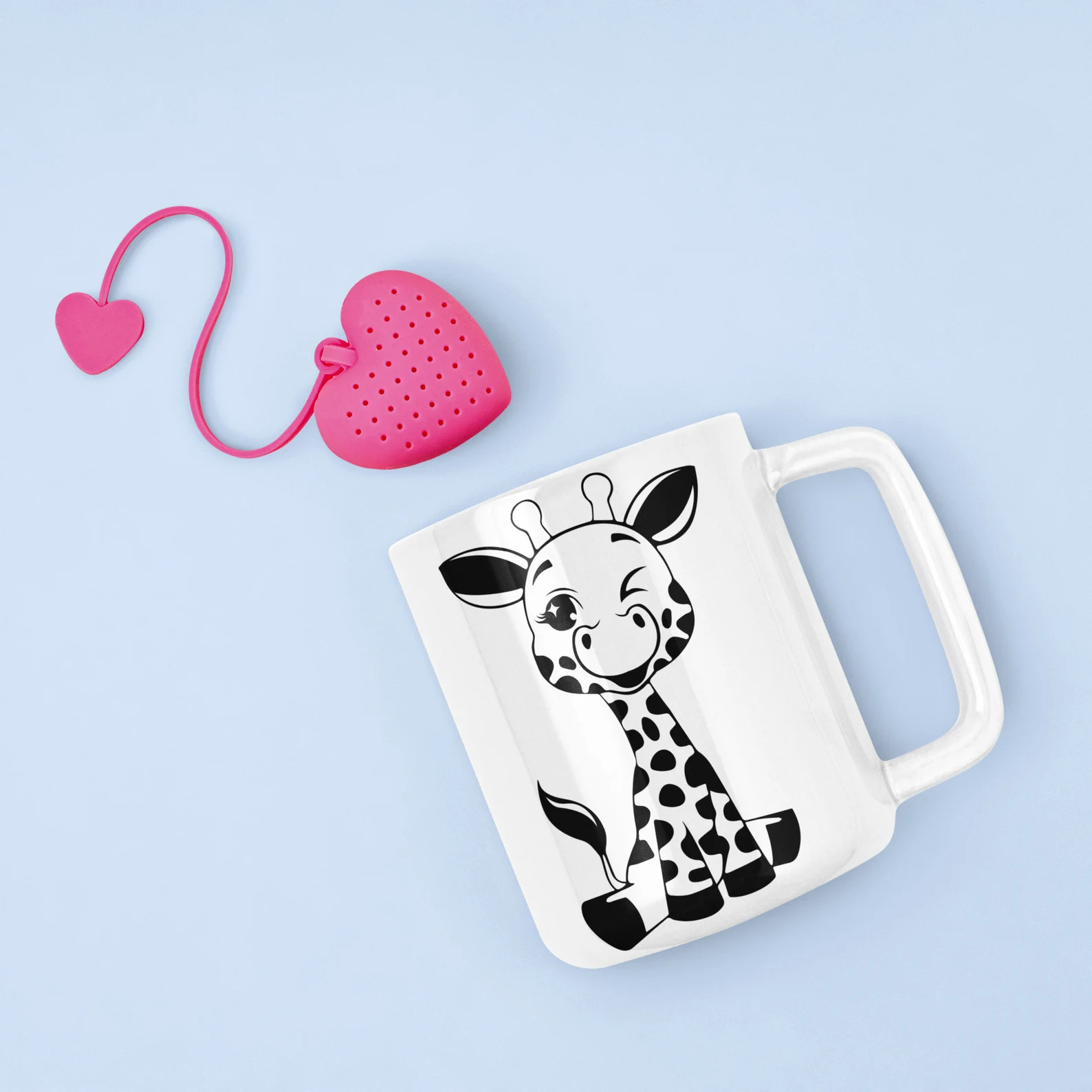 Ceramic mug with a giraffe design on it.
