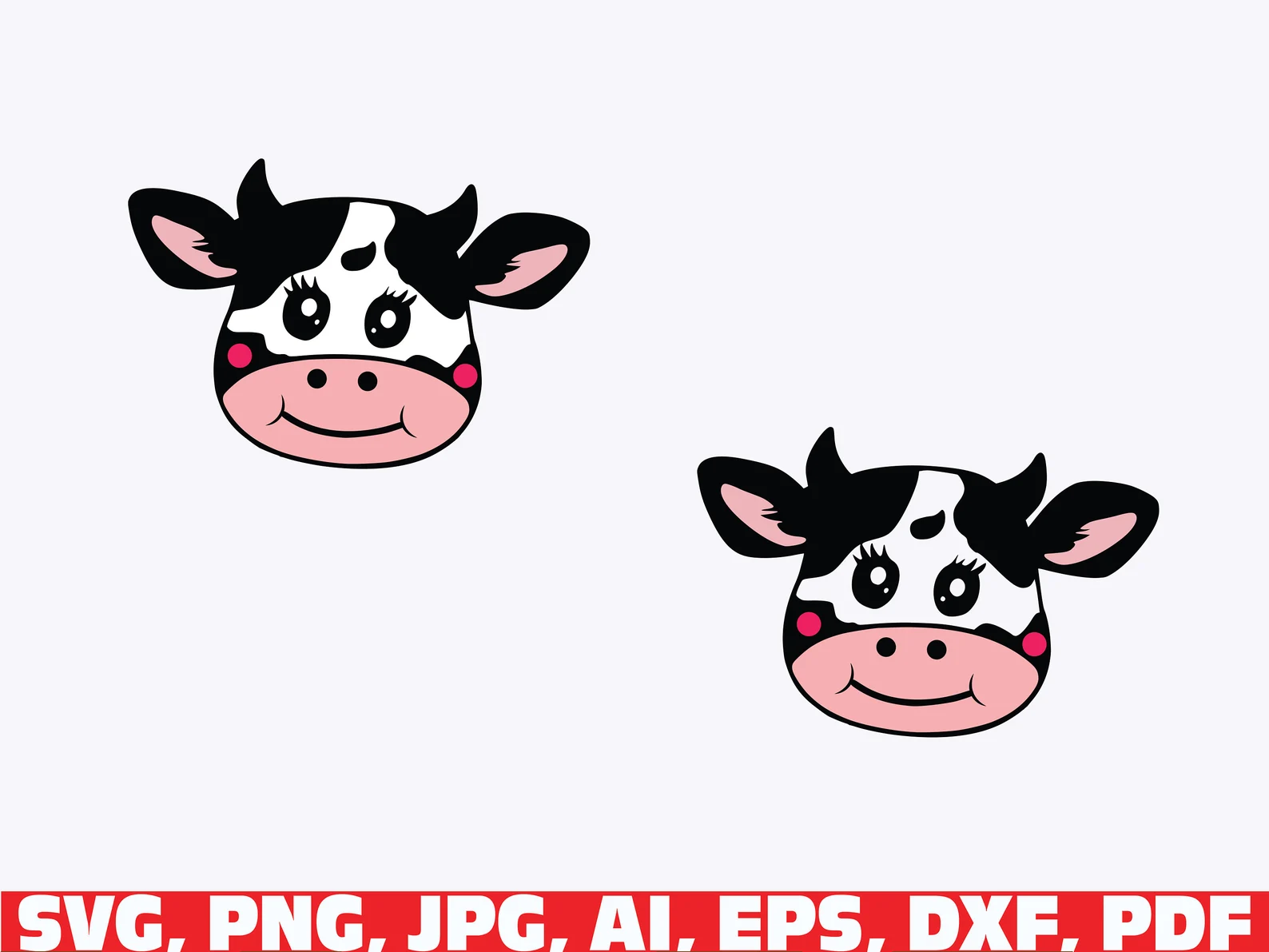 Pair of cartoon cows with big eyes.