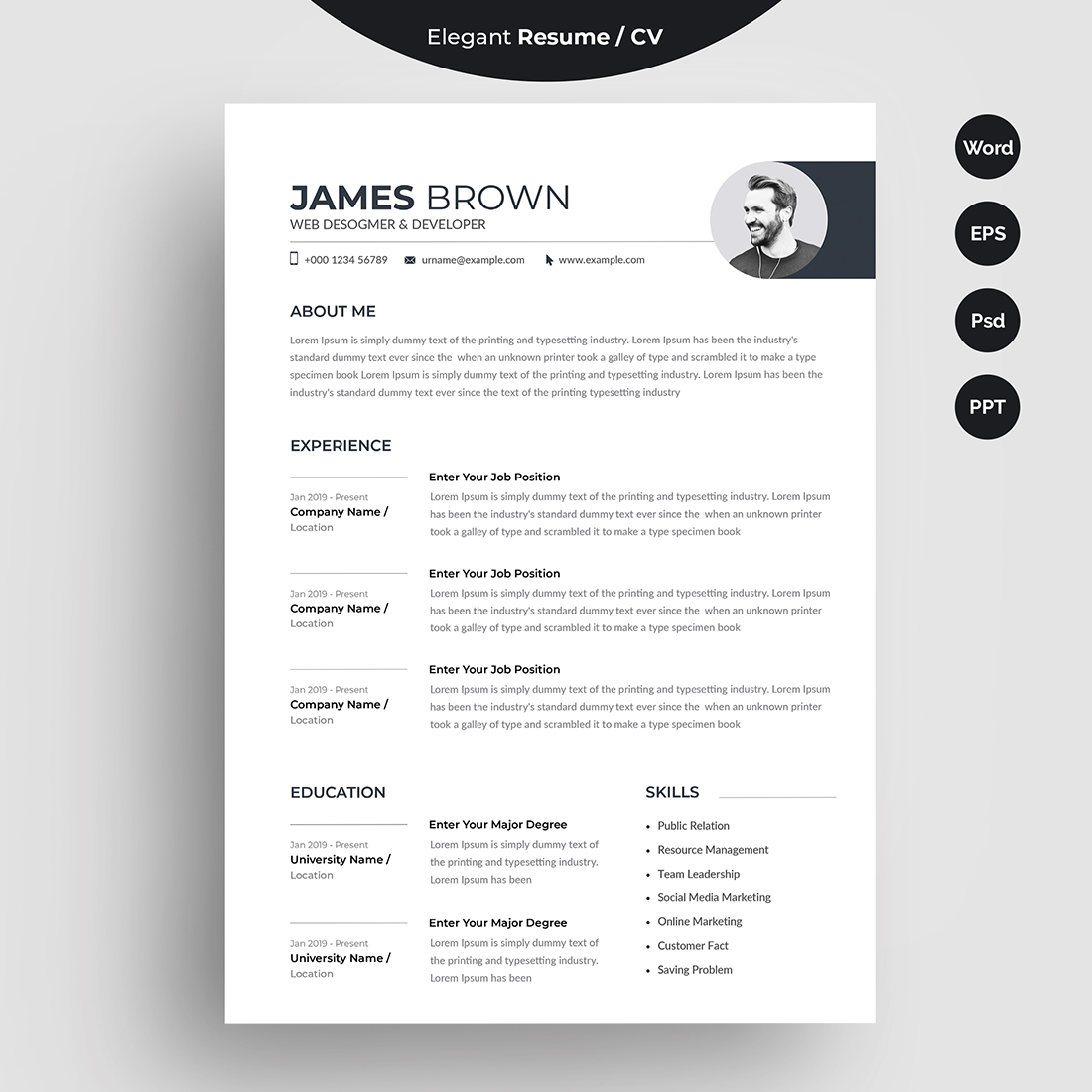 Word Resume CV Template cover image.