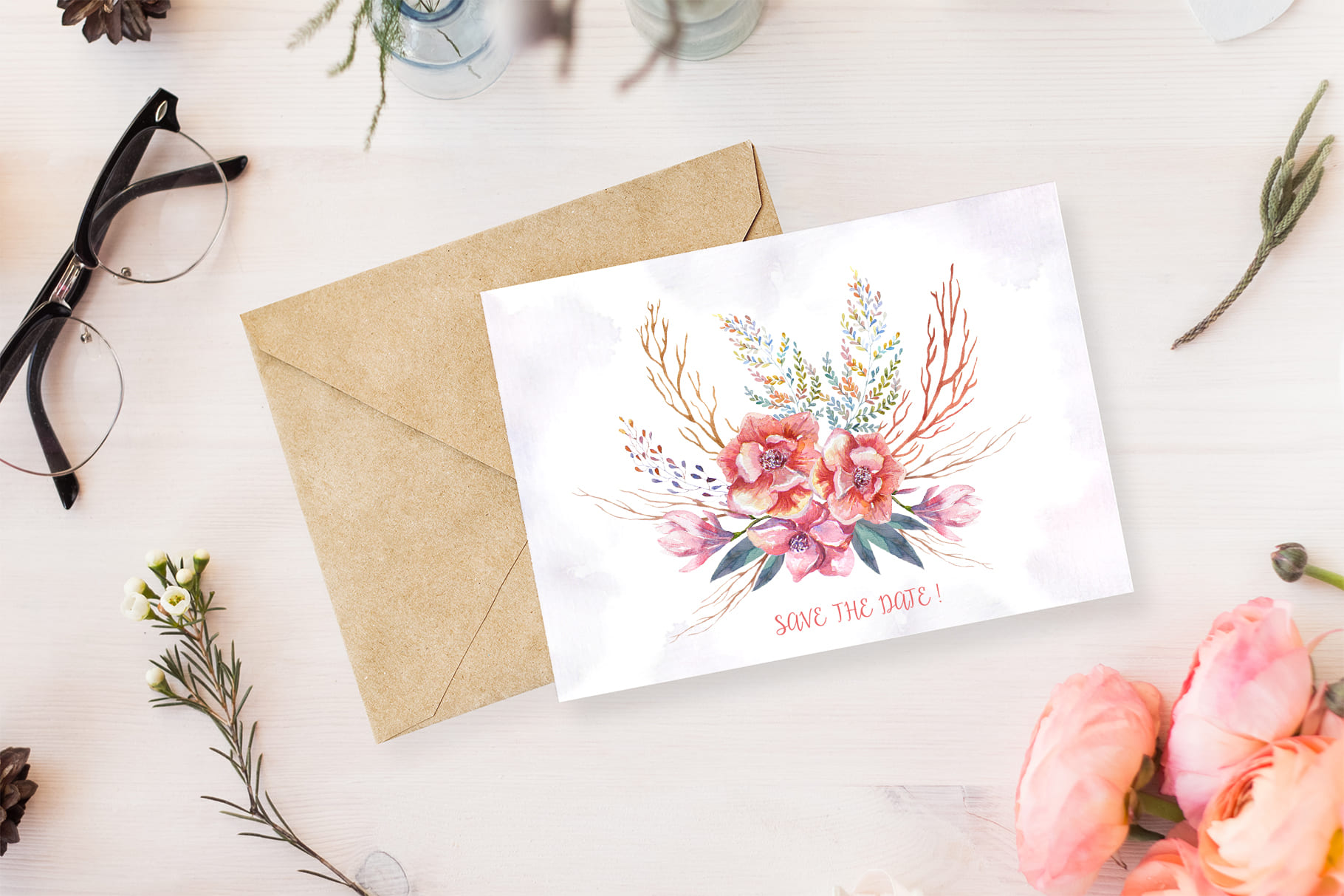 Envelope with the delicate flowers card.