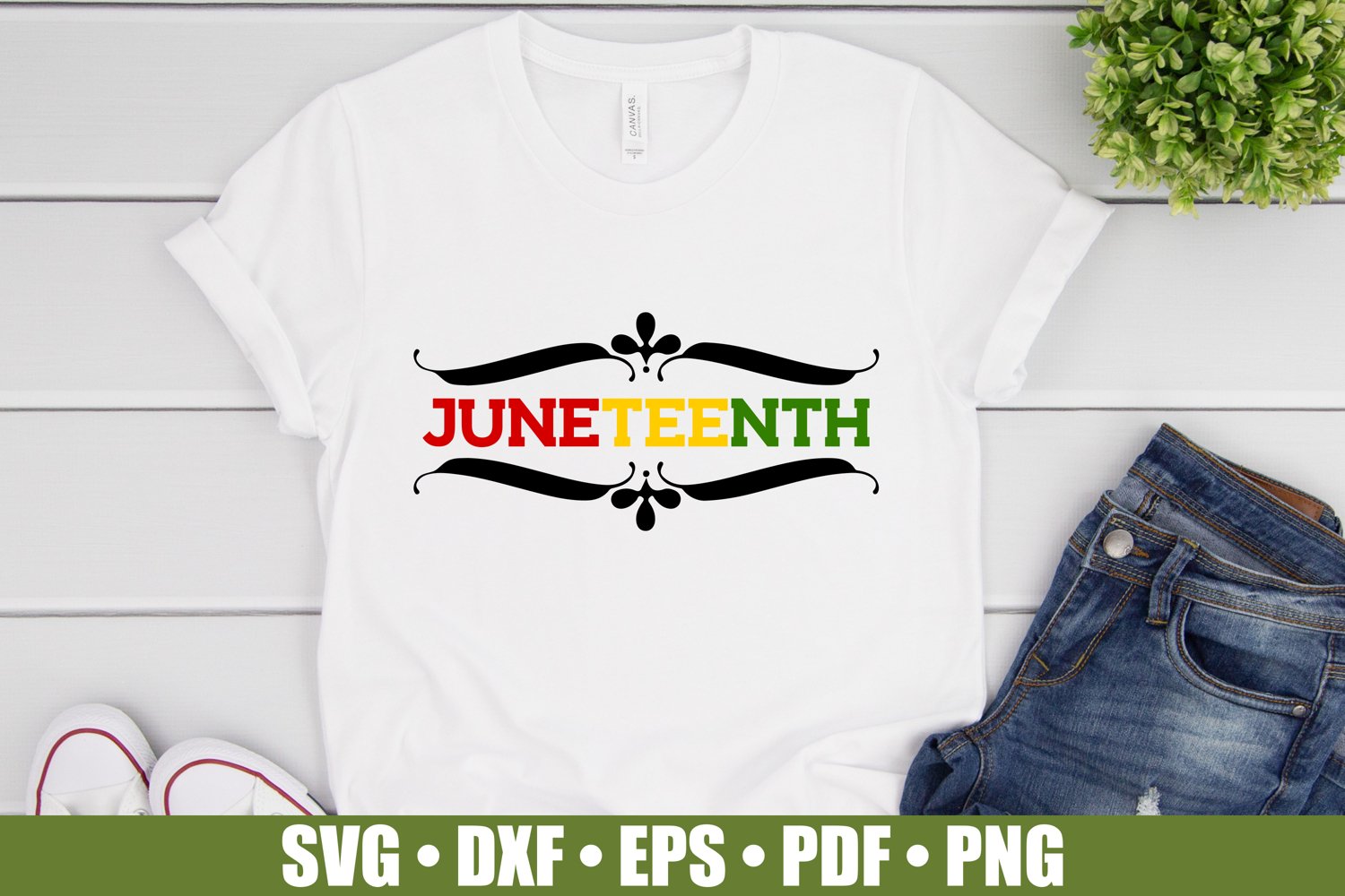 Juneteenth colorful print on t-shirt.