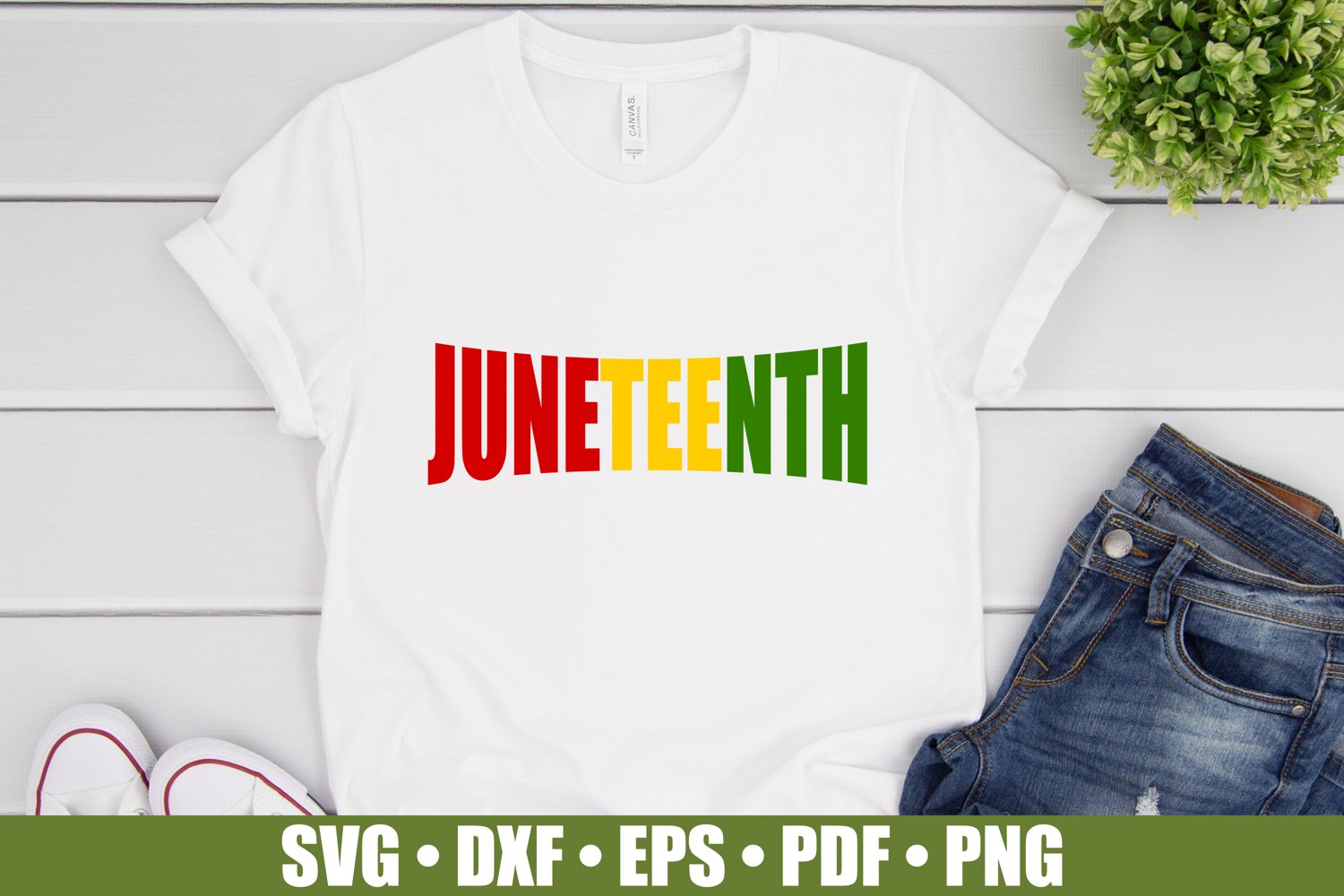 T-shirt design in red, yellow and green colors.