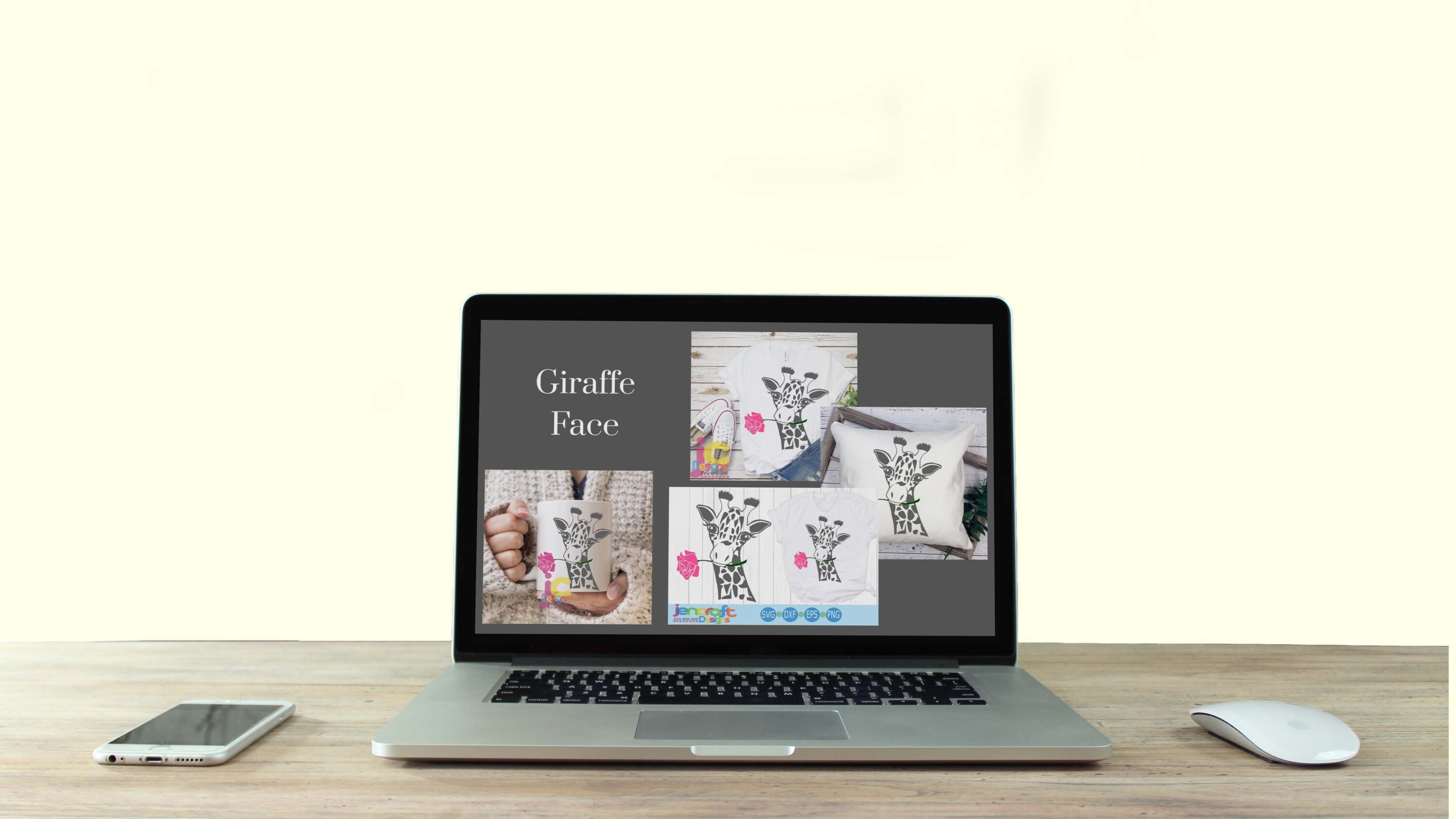 Giraffe Face svg, Flower Rose Safari Giraffe head cut file - laptop.