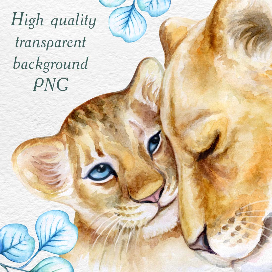 Lion Mum and Baby, Little Lion Watercolor, Safari Animal PNG previews.