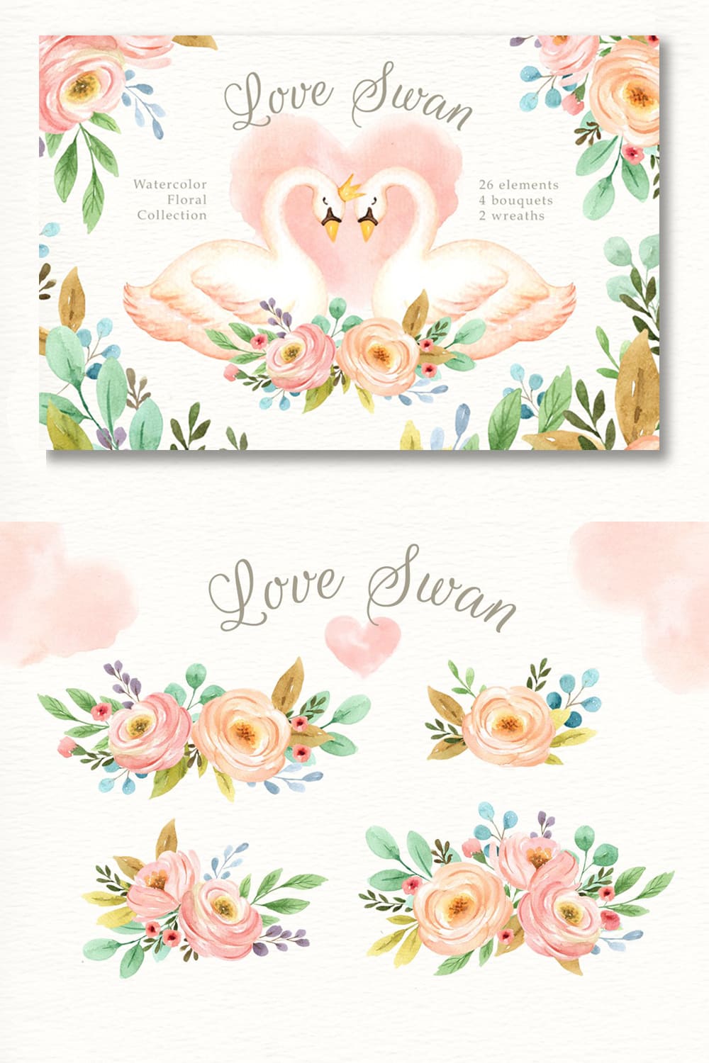love swan watercolor clip art 1000x1500 01