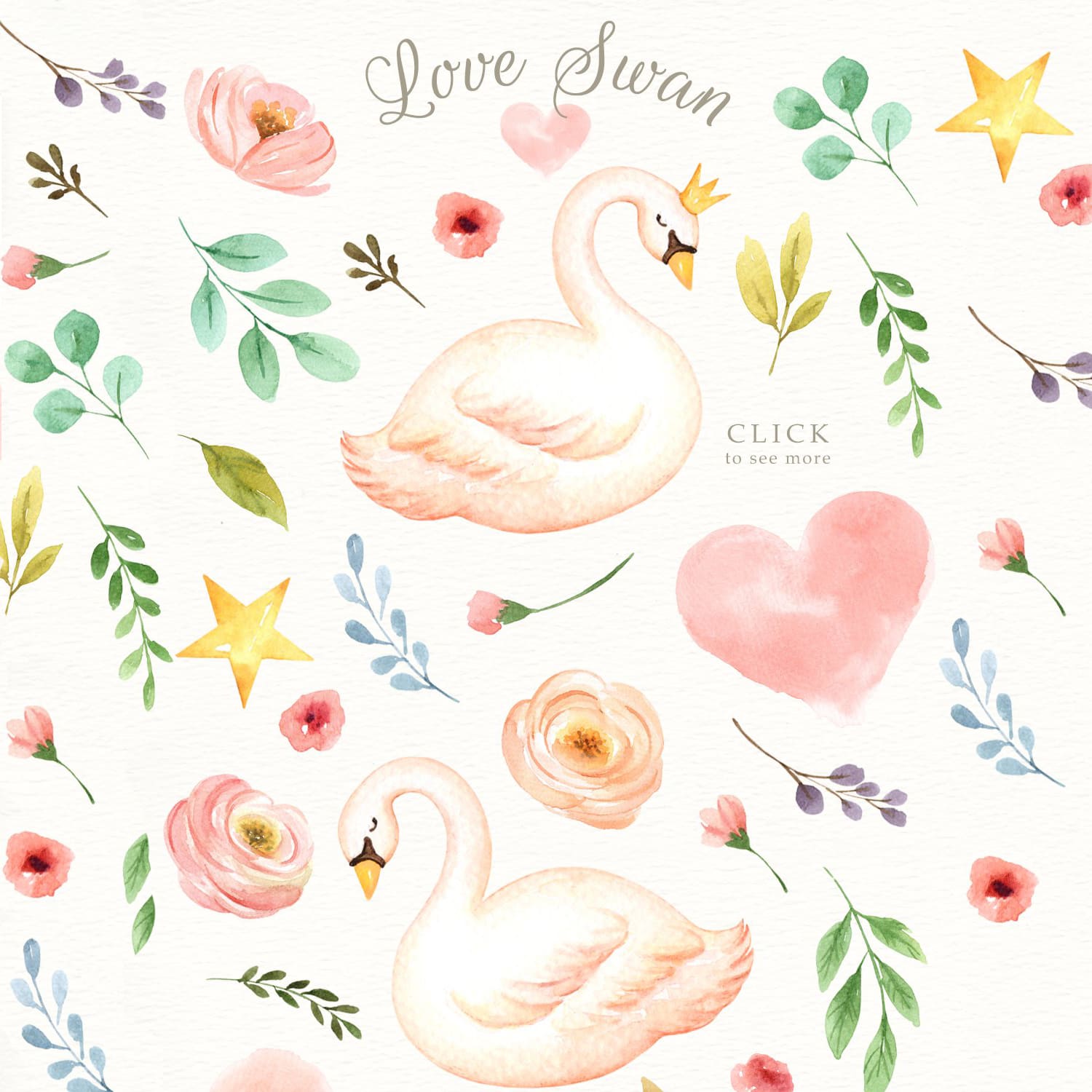 Love Swan Watercolor Clip Art cover.