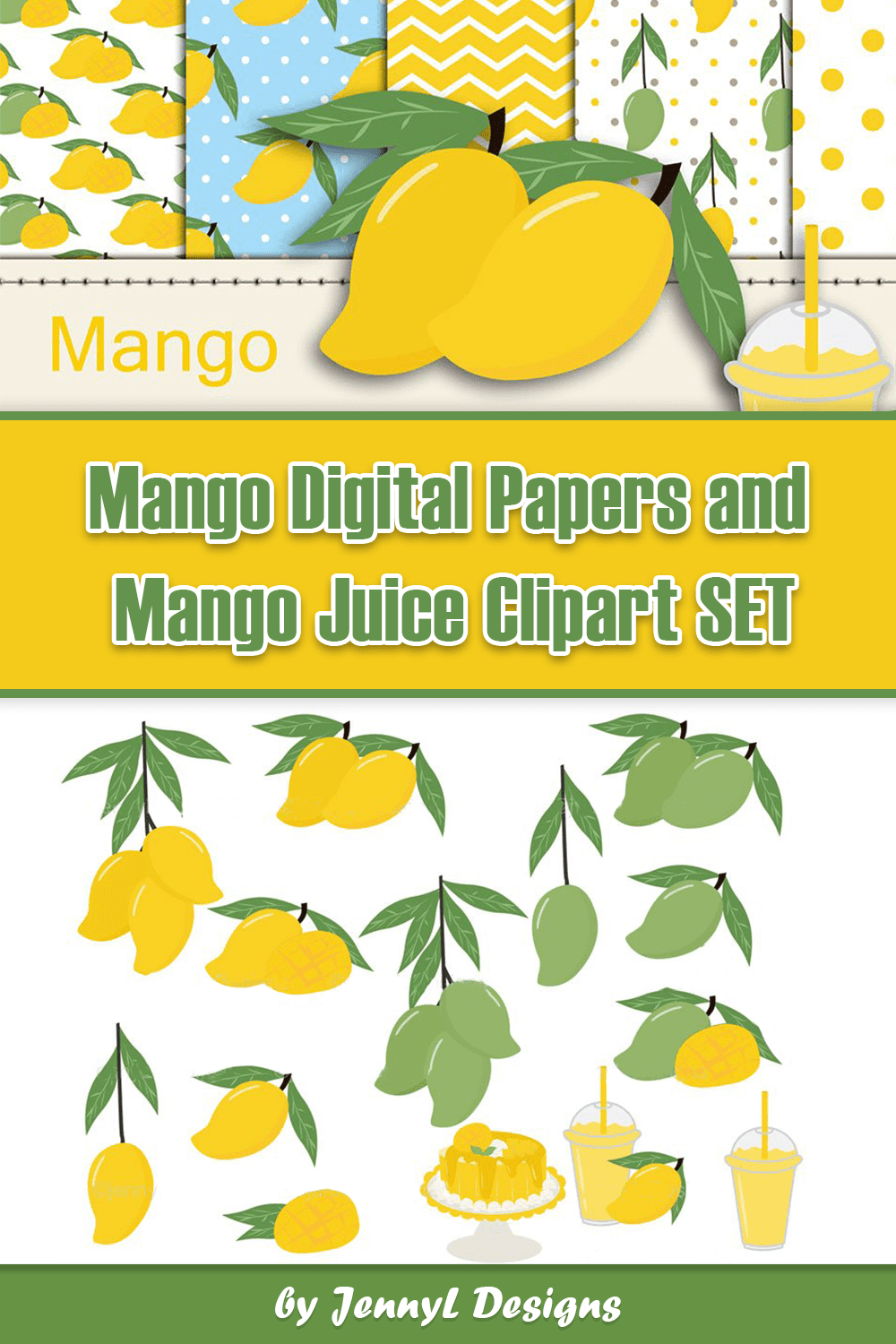 Mango Digital Papers and Mango Juice Clipart SET - pinterest image preview.
