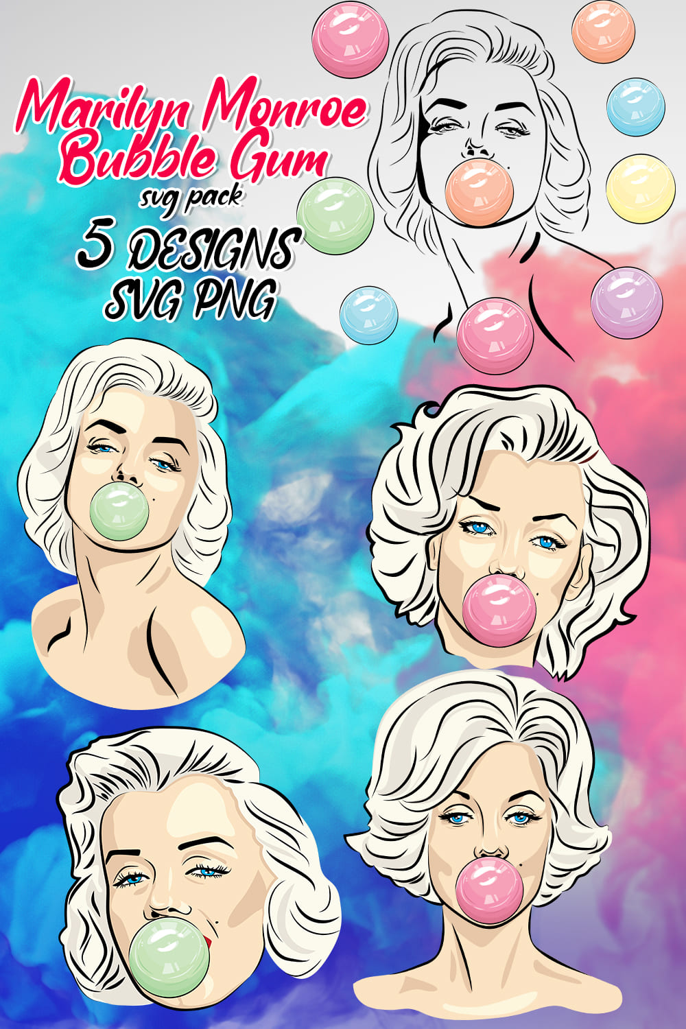 Marilyn Monroe illustrations in a pop ert style.