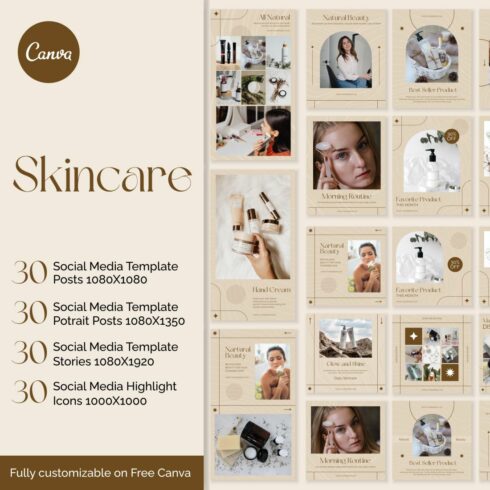 Skincare Social Media Instagram Canva Template Cover Image.