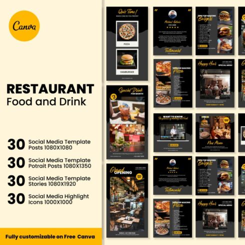 Restaurant Instagram Story and Post Canva Template Cover Image.