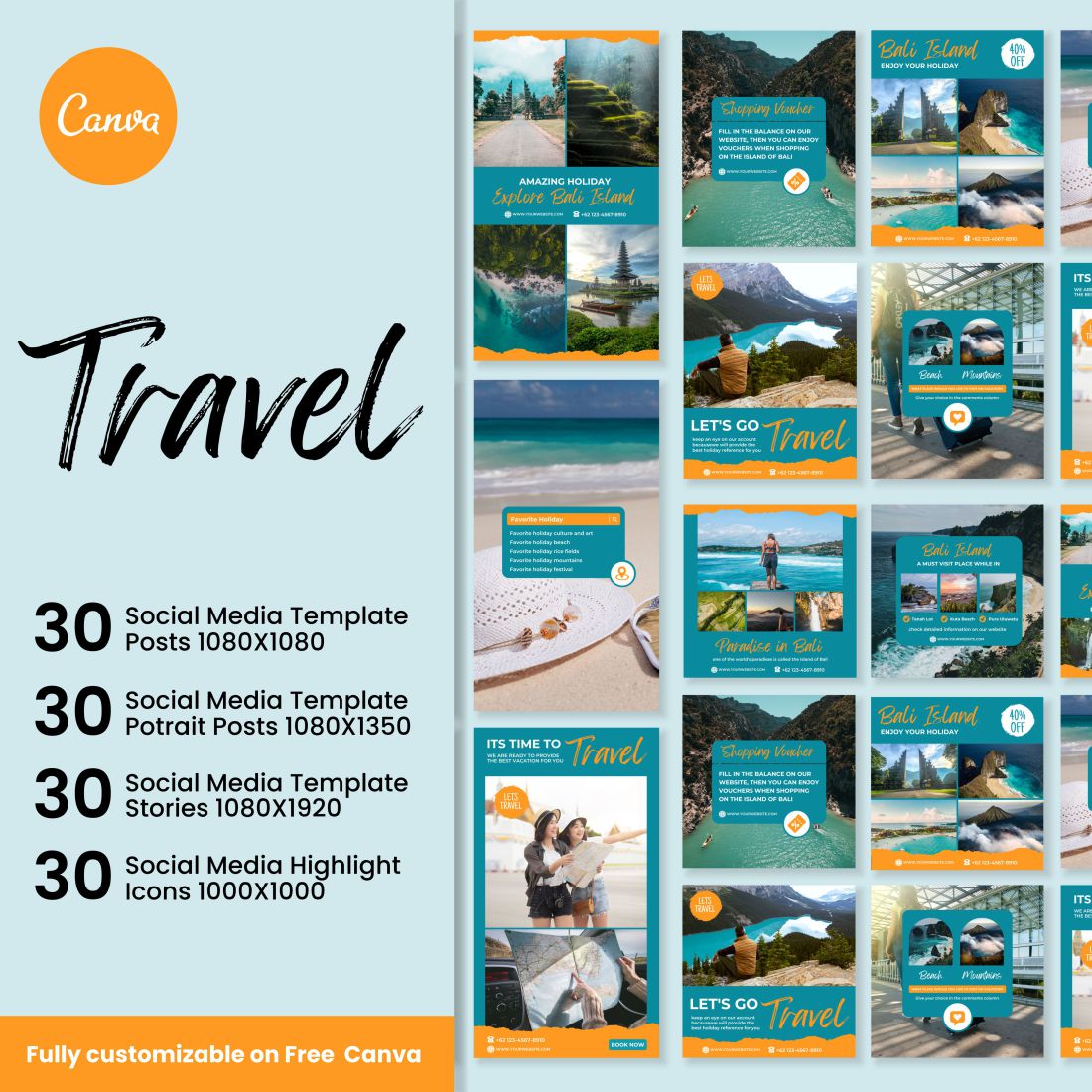 Travel Agency Canva Instagram Template Cover Image.