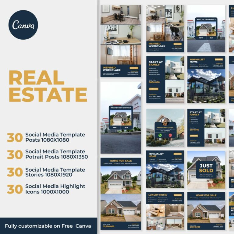 Instagram Template Canva Real Estate, Social Media Templates For Real ...