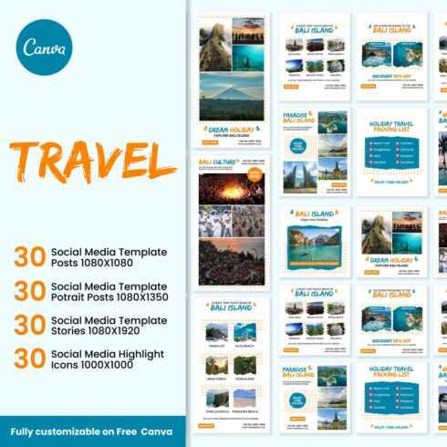 Travel Agency Instagram Canva Template Cover Image.