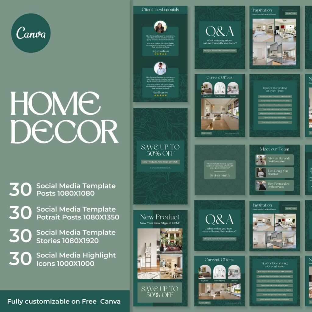 Instagram Package Home Decor Instagram Template for Canva Digital ...